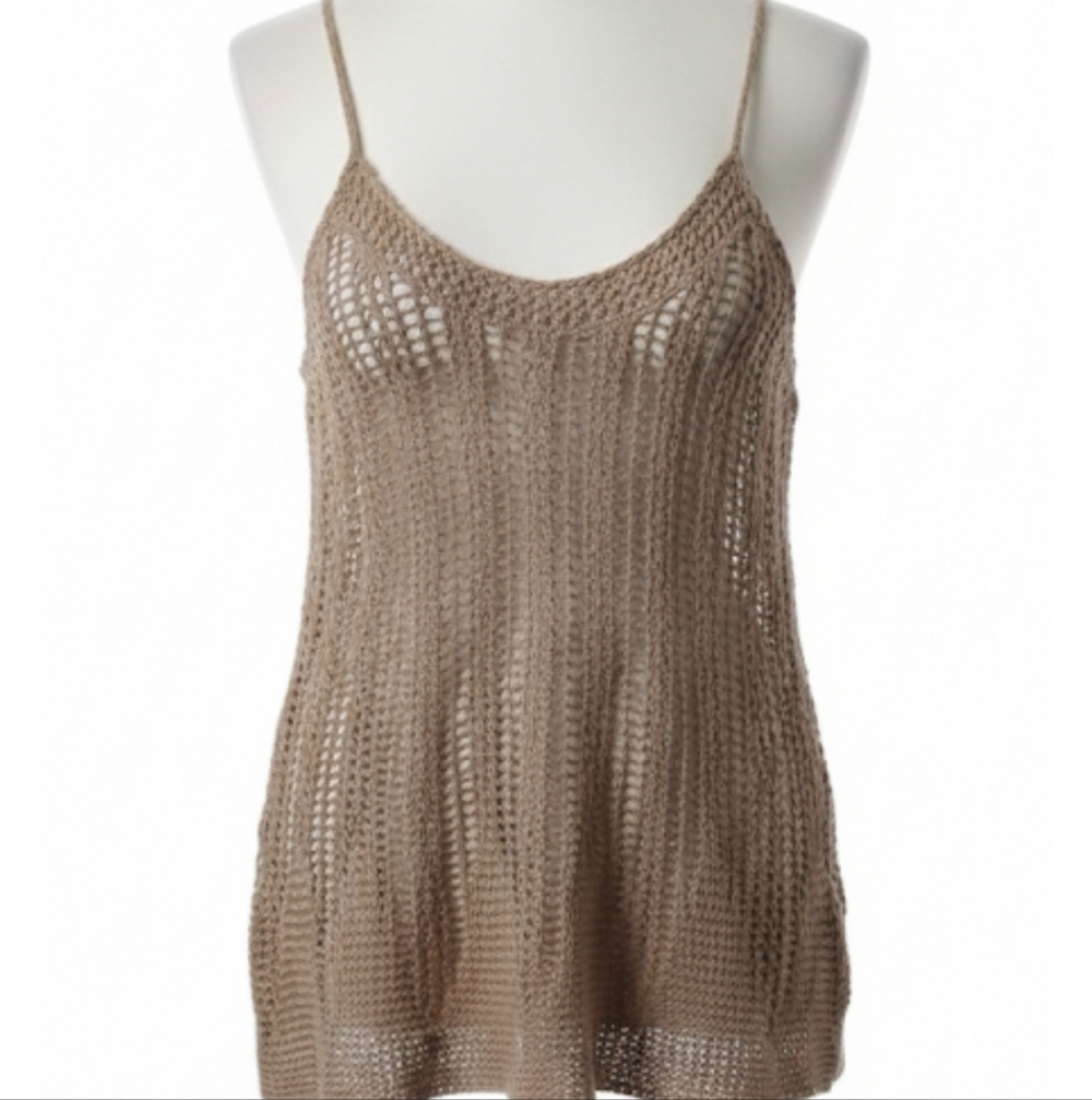 Vintage Express Tan Crochet Camisole Top Swim top cover up Size Medium - Picture 1 of 4